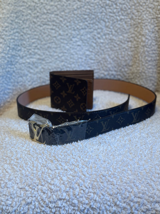 Brown LV Belt & Wallet